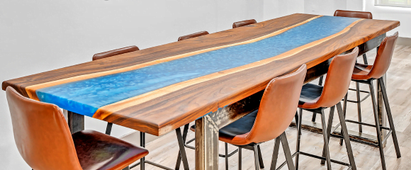 live edge monkey pod blue epoxy river table counter